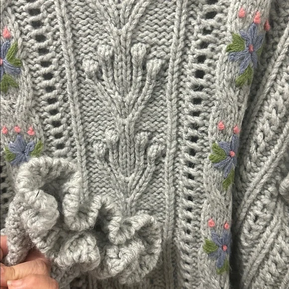 ZARA Embroidered Gray Flowery Sweater‎ Front and Back Intricate Design Size M - Picture 4 of 9